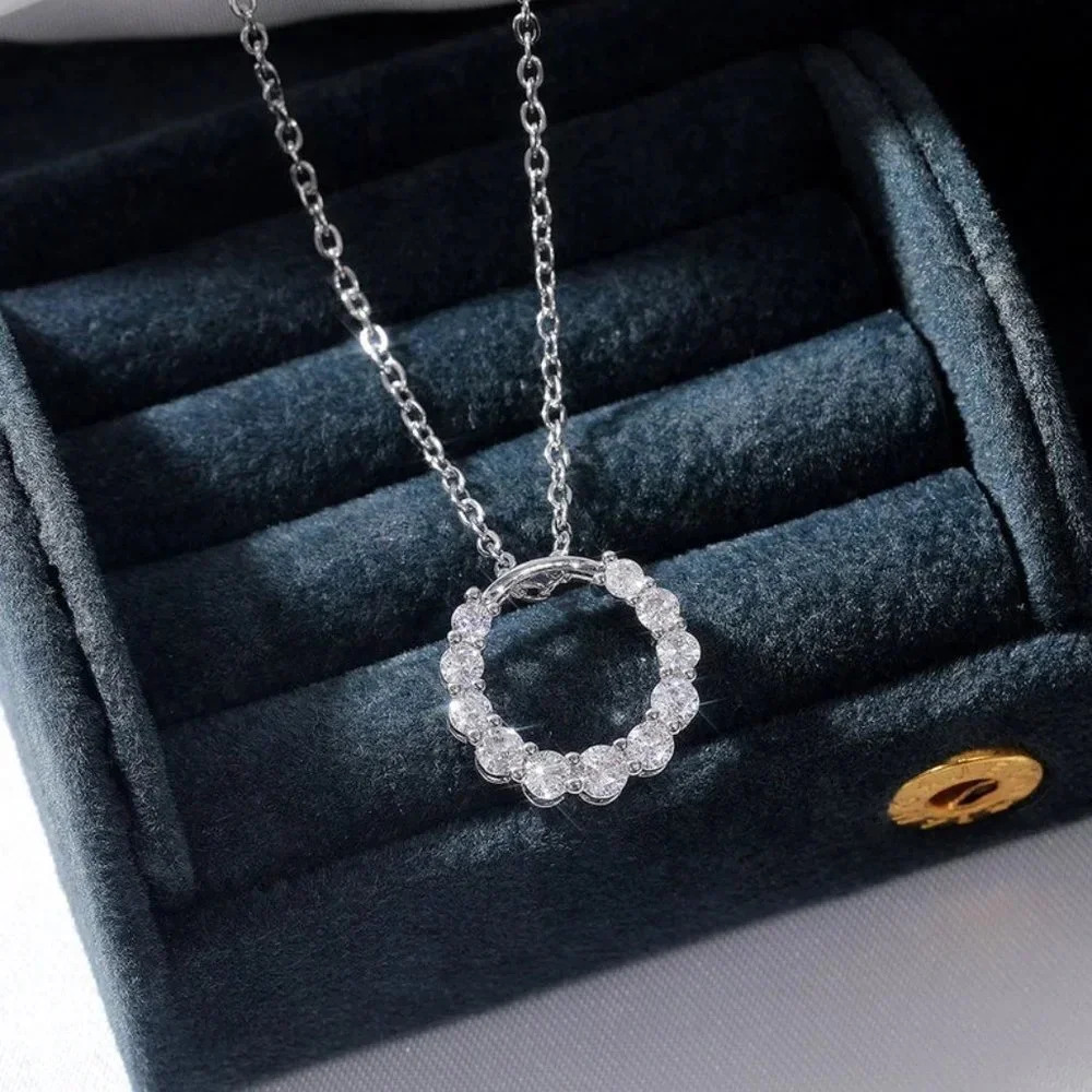NEW 925 Sterling Silver Diamond Circle Necklace